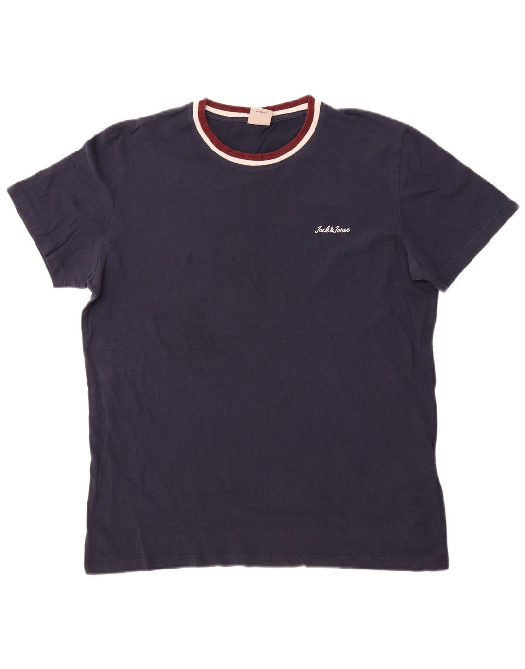 JACK & JONES Mens T-Shirt Top Large Navy Blue Cotton