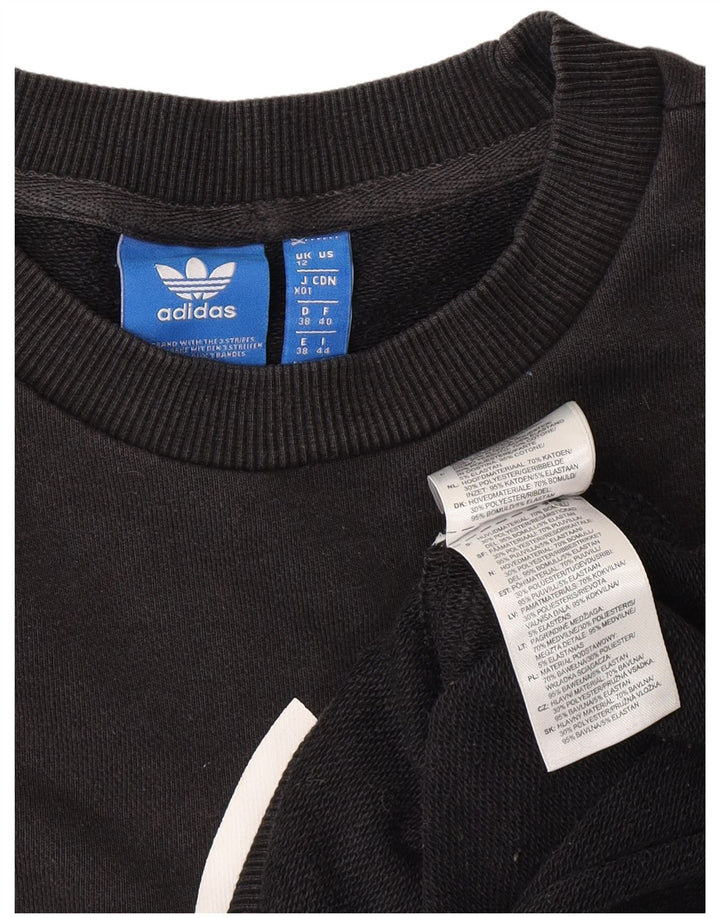 ADIDAS Womens Graphic Sweatshirt Jumper UK 12 Medium Black Cotton