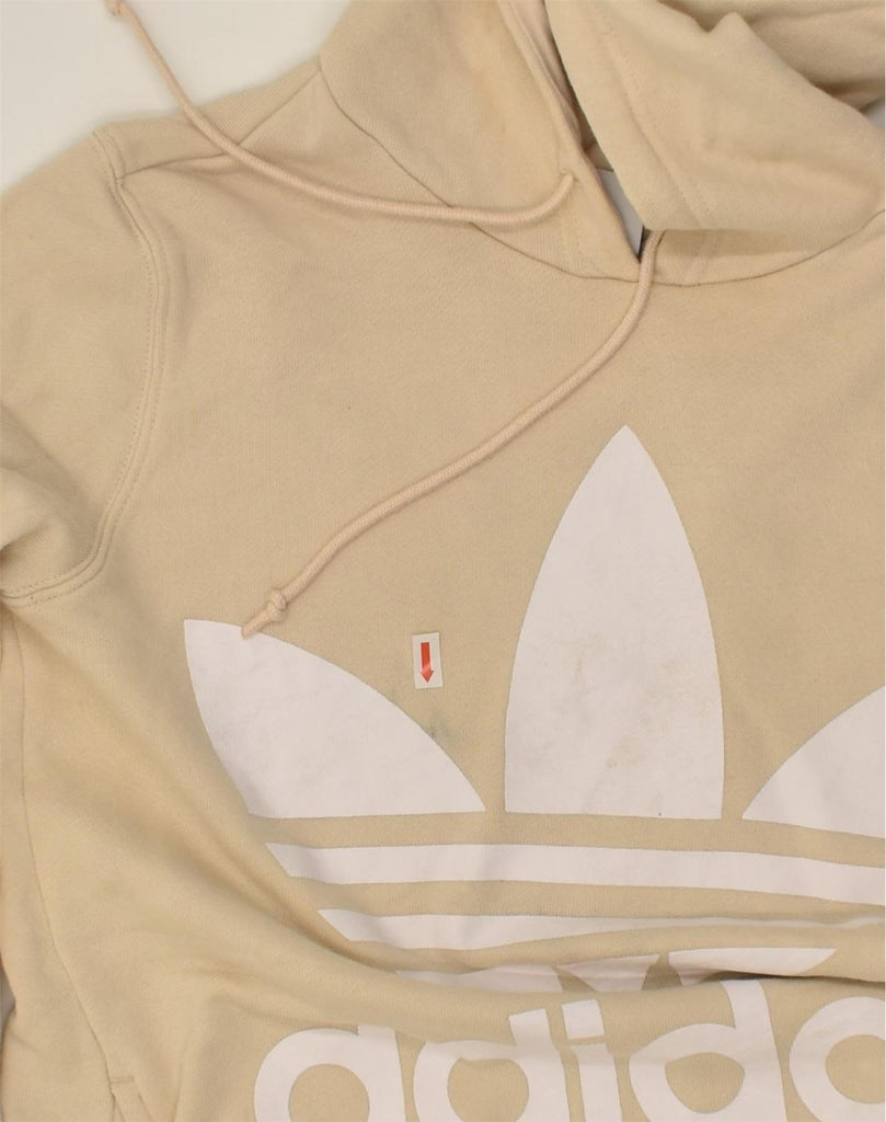 ADIDAS Womens Graphic Hoodie Jumper UK 14 Medium Beige Cotton | Vintage Adidas | Thrift | Second-Hand Adidas | Used Clothing | Messina Hembry 