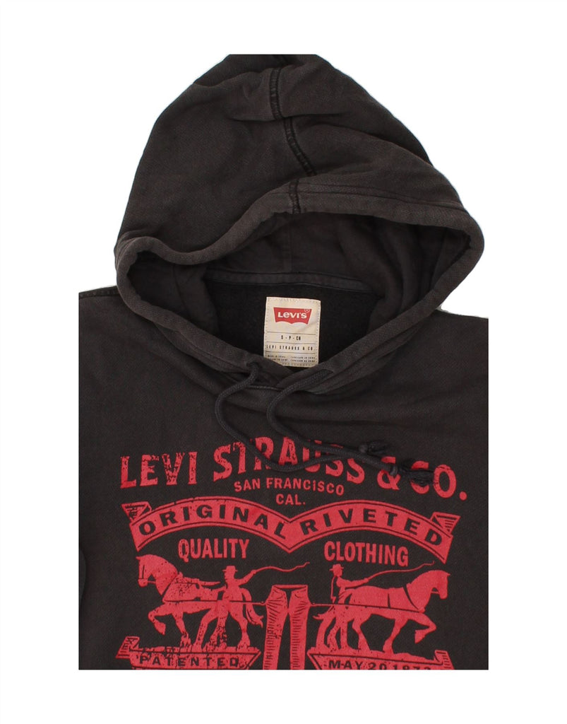 LEVI'S Mens Graphic Hoodie Jumper Small Black Cotton Vintage Levi's and Second-Hand Levi's from Messina Hembry 