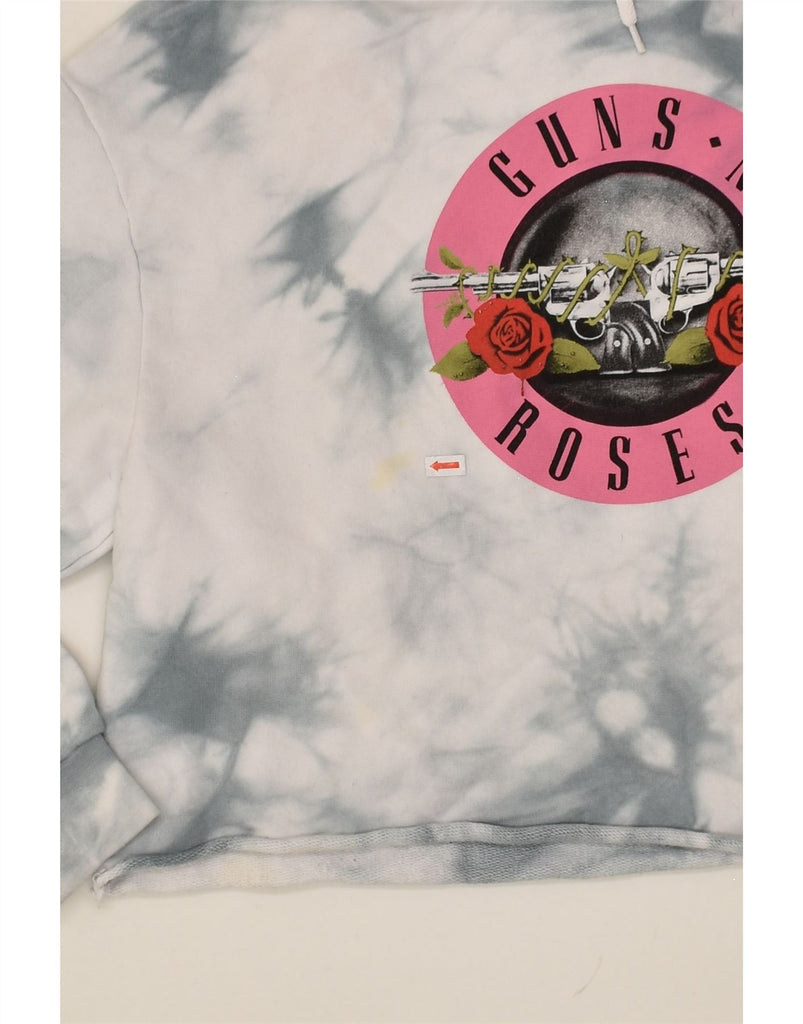 TALLY WEIJL Womens Guns & Roses Crop Hoodie Jumper UK 14 Medium Grey | Vintage Tally Weijl | Thrift | Second-Hand Tally Weijl | Used Clothing | Messina Hembry 