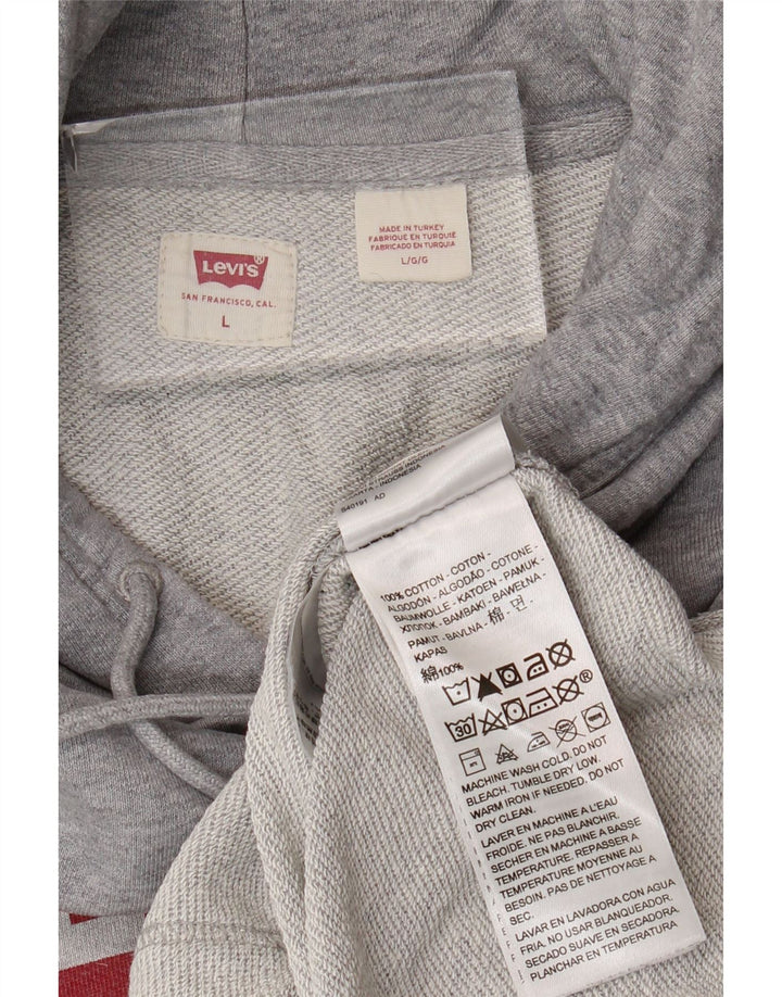 Levi's Mens Graphic Hoodie Jumper Large Grey Cotton