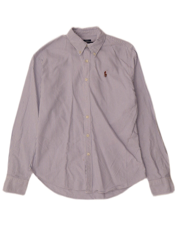 Ralph Lauren Womens Slim Fit Shirt US 6 Medium Blue Pinstripe Cotton
