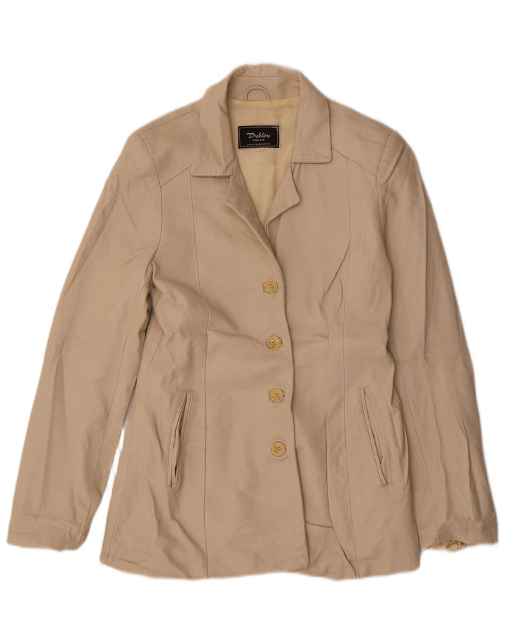 Vintage Womens 4 Button Leather Blazer Jacket UK 10 Small Beige Leather