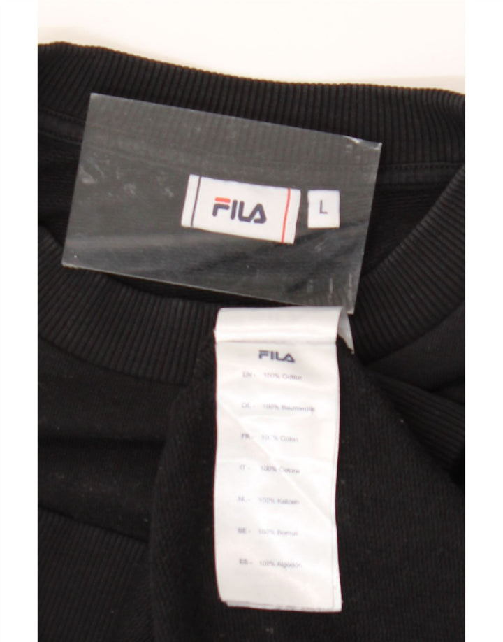 FILA Womens Graphic Sweatshirt Jumper UK 16 Large Black Cotton