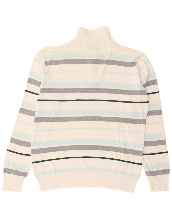 Lotto Mens Zip Neck Jumper Sweater Large White Striped Cotton