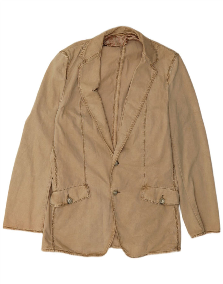 Hugo Boss Mens 2 Button Blazer Jacket EU 48 Medium Beige Cotton
