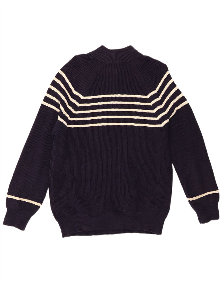 Boden Mens Zip Neck Jumper Sweater Medium Navy Blue Striped Cotton