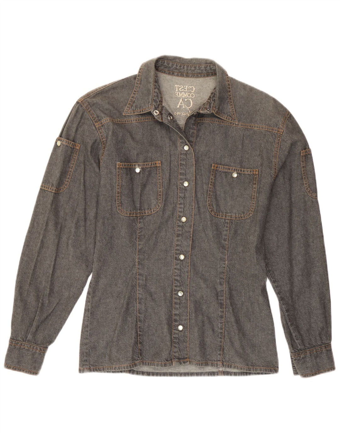 C'EST COMMECA Womens Denim Shirt UK 16 Large Grey