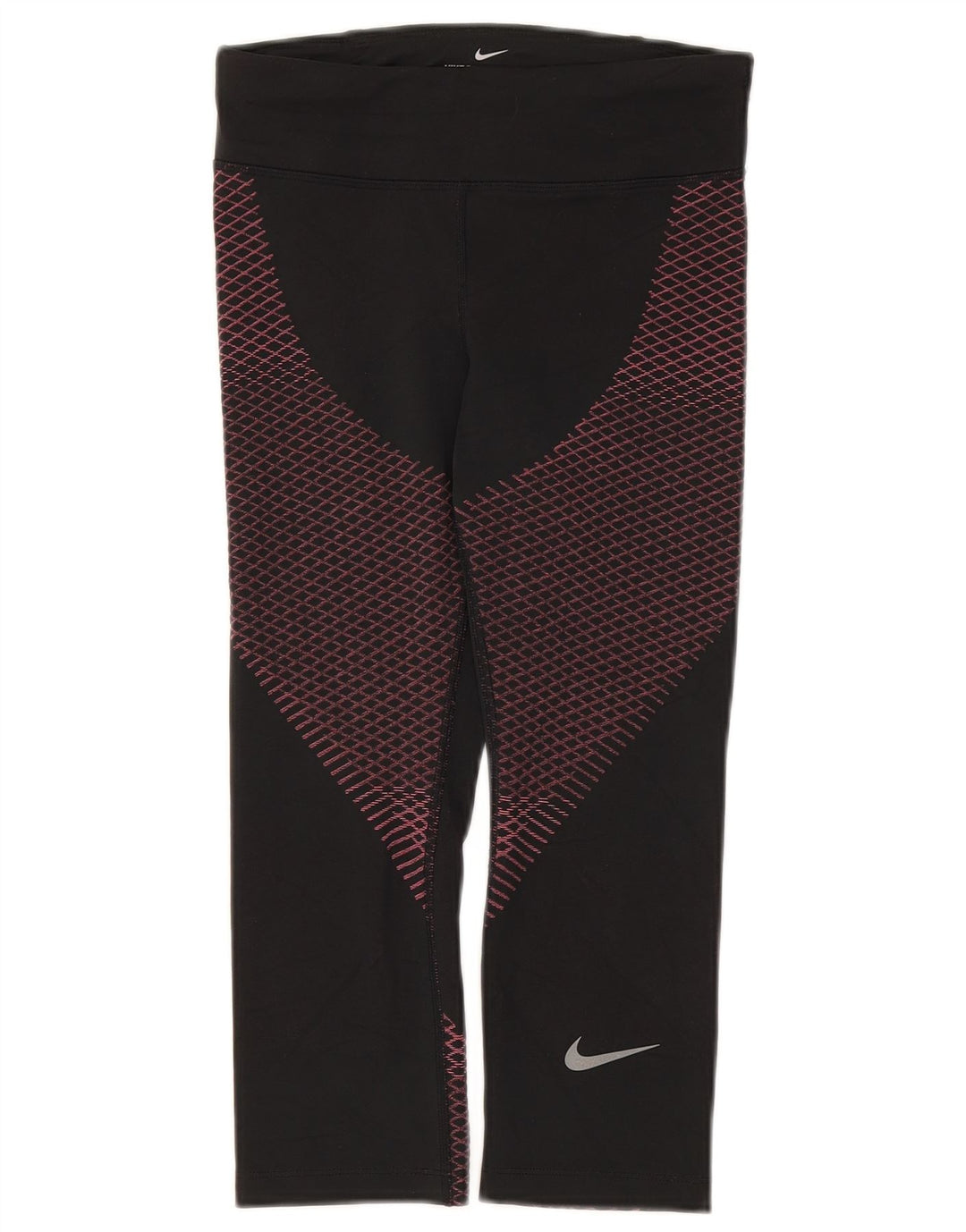 Nike Womens Dri Fit Capri Leggings UK 8 Small  Black Geometric Polyester