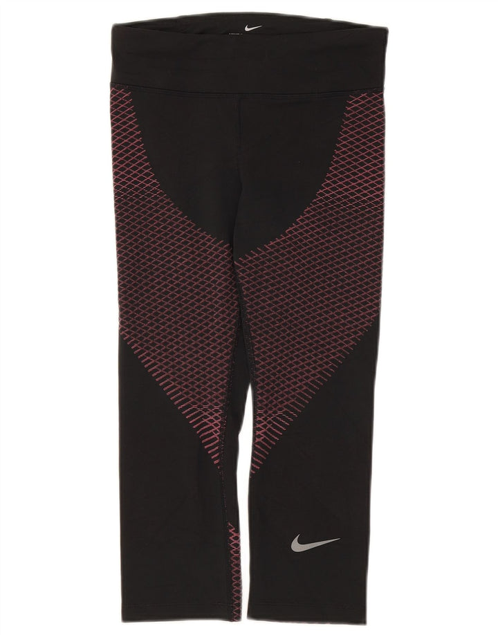 Nike Womens Dri Fit Capri Leggings UK 8 Small  Black Geometric Polyester