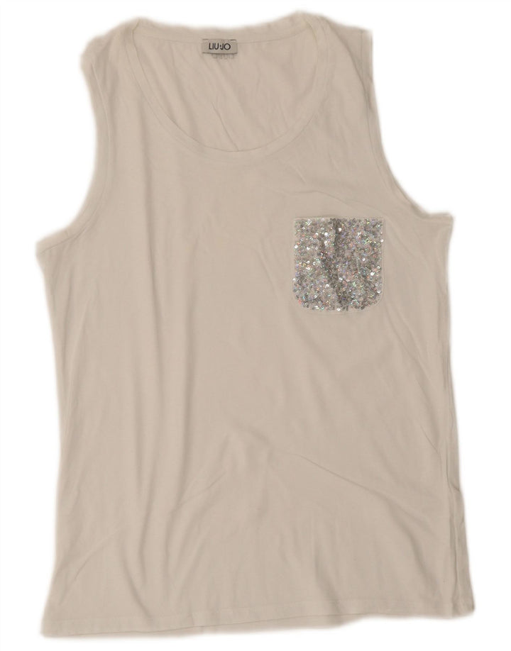 Liu Jo Womens Vest Top UK 12 Medium White Cotton