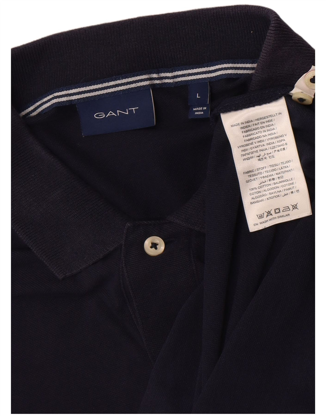 Gant Mens Long Sleeve Polo Shirt Large Navy Blue Cotton