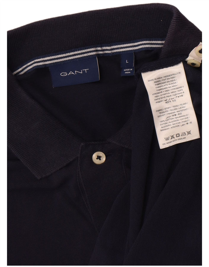 Gant Mens Long Sleeve Polo Shirt Large Navy Blue Cotton
