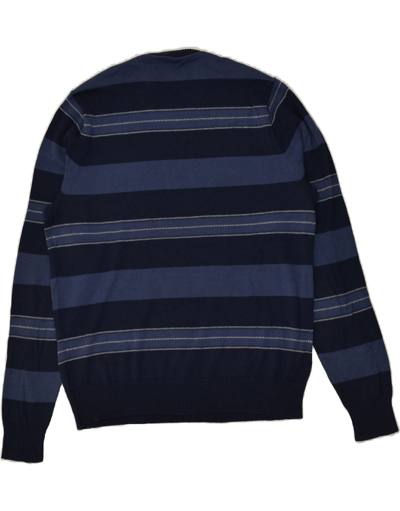 PENGUIN Mens Crew Neck Jumper Sweater Large Navy Blue Striped Cotton | Vintage Penguin | Thrift | Second-Hand Penguin | Used Clothing | Messina Hembry 