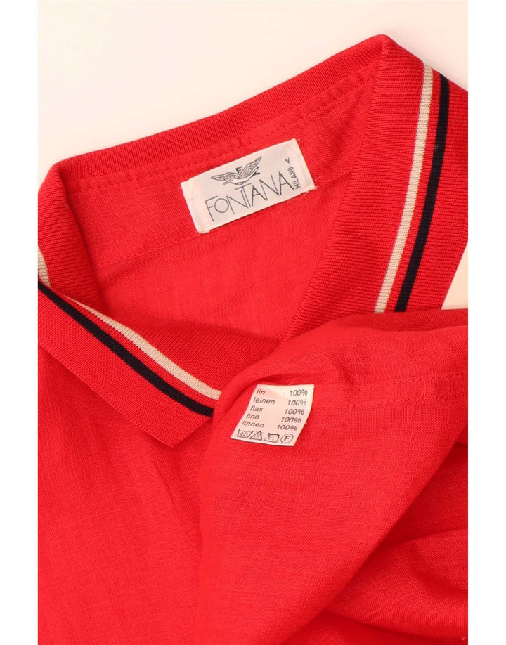 Vintage Mens Short Sleeve Pullover Shirt XL Red Striped Linen