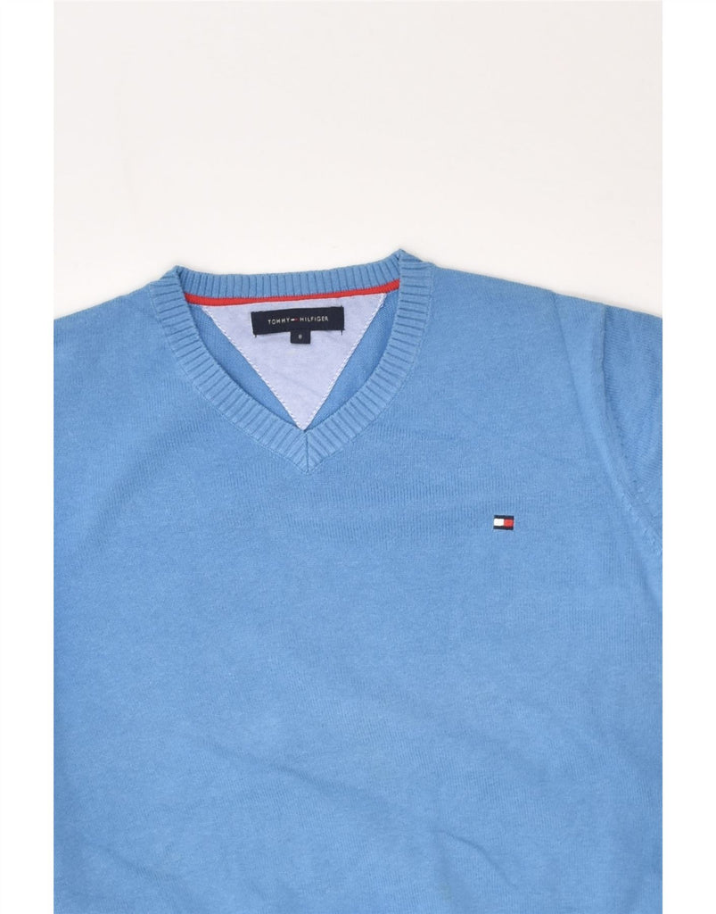 TOMMY HILFIGER Boys V-Neck Jumper Sweater 7-8 Years Blue Cotton | Vintage Tommy Hilfiger | Thrift | Second-Hand Tommy Hilfiger | Used Clothing | Messina Hembry 