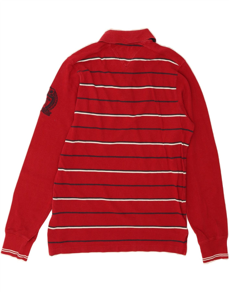 TOMMY HILFIGER Mens Slim Fit Long Sleeve Polo Shirt Large Red Striped Vintage Tommy Hilfiger and Second-Hand Tommy Hilfiger from Messina Hembry 