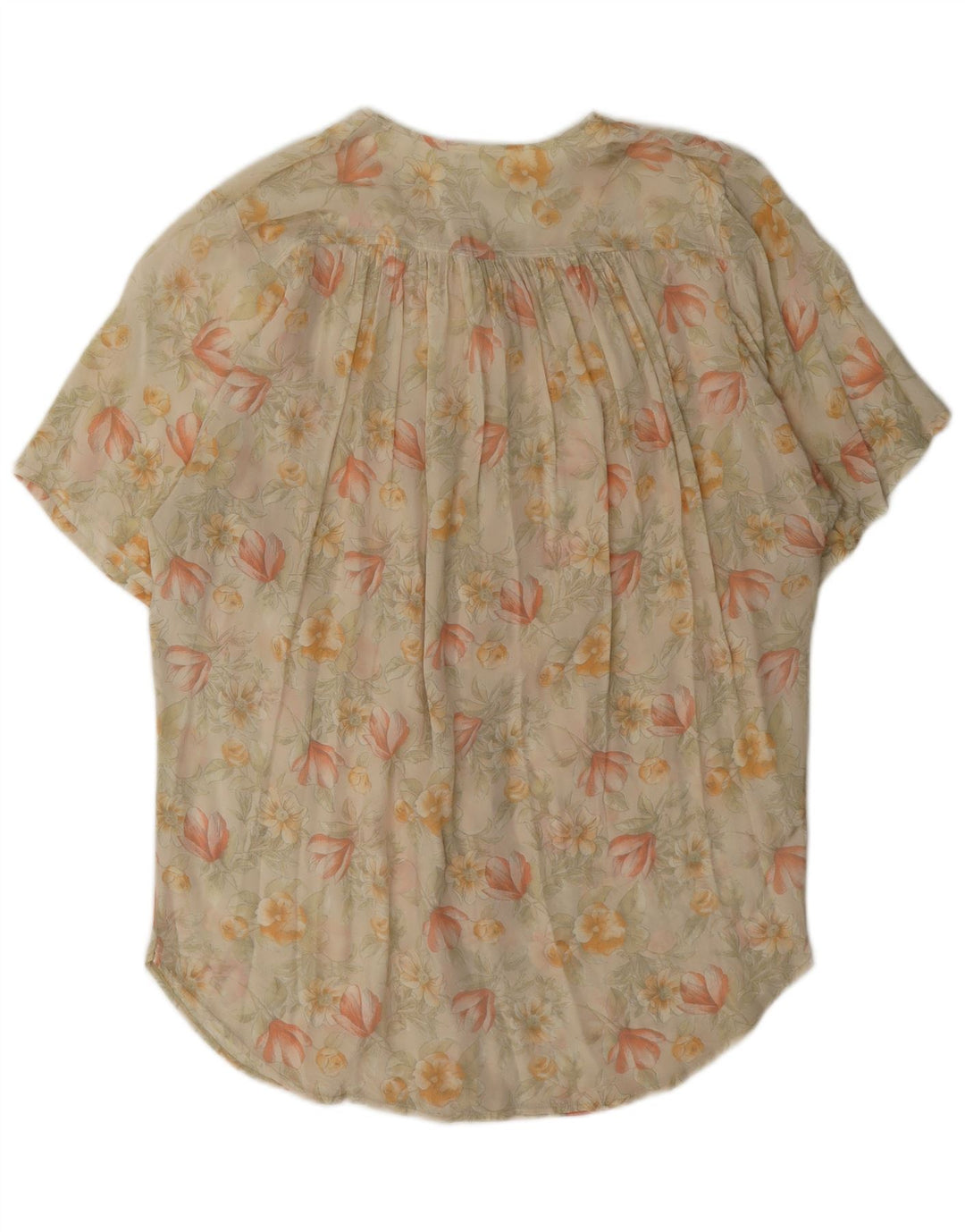 Vintage Womens Short Sleeve Shirt Blouse IT 42 Medium Beige Floral