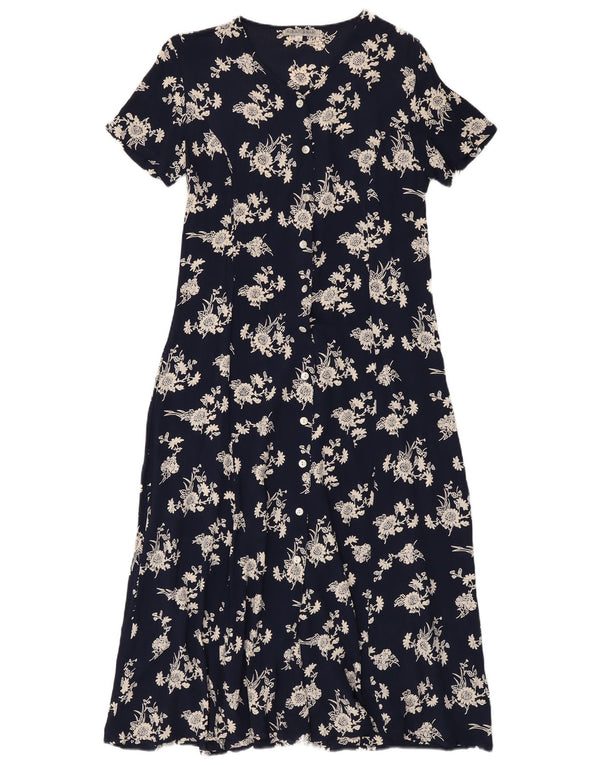 Alba Fornari Womens Maxi Dress UK 10 Small Navy Blue Floral Viscose