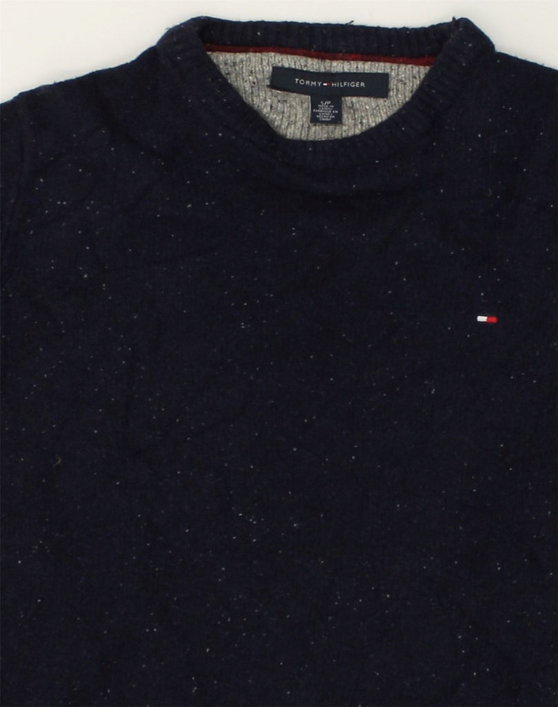 TOMMY HILFIGER Mens Boat Neck Jumper Sweater Small Navy Blue Flecked | Vintage Tommy Hilfiger | Thrift | Second-Hand Tommy Hilfiger | Used Clothing | Messina Hembry 