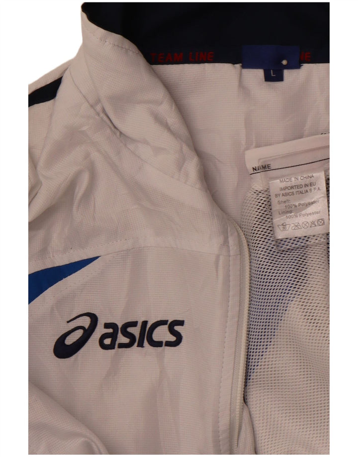 ASICS Mens Tracksuit Top Jacket Large White Colourblock Polyester