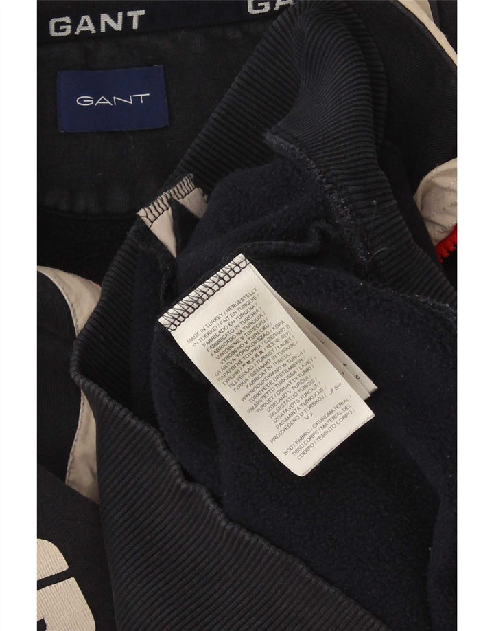 Gant Mens Graphic Zip Neck Sweatshirt Jumper Small Navy Blue Colourblock