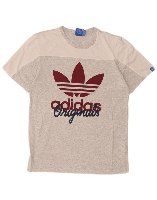 Adidas Mens Graphic T-Shirt Top Small Grey Colourblock Cotton