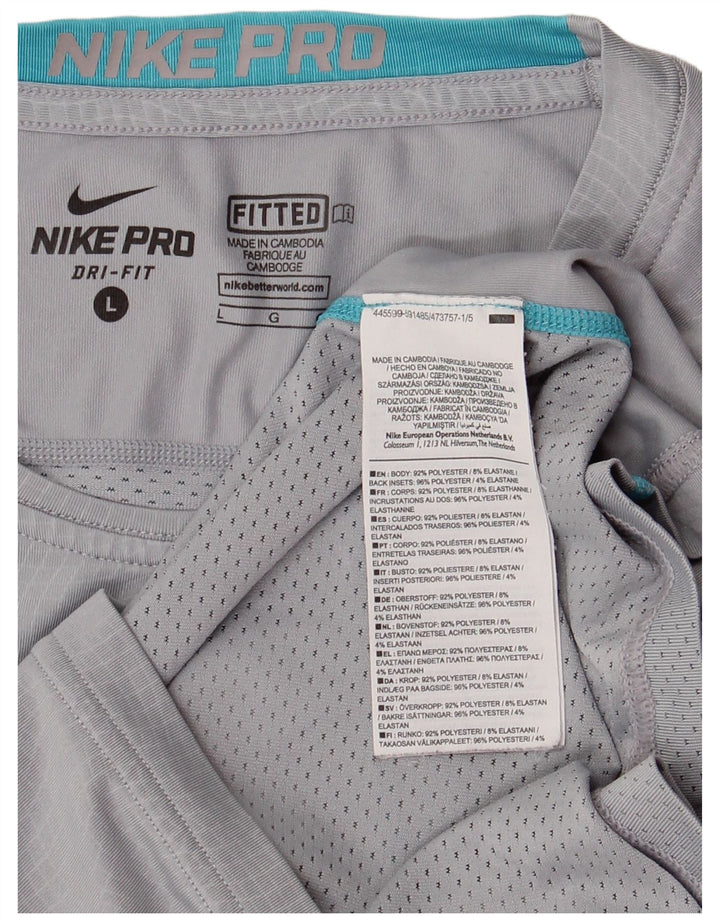 NIKE Mens Dri Fit T-Shirt Top Large Grey Check Polyester