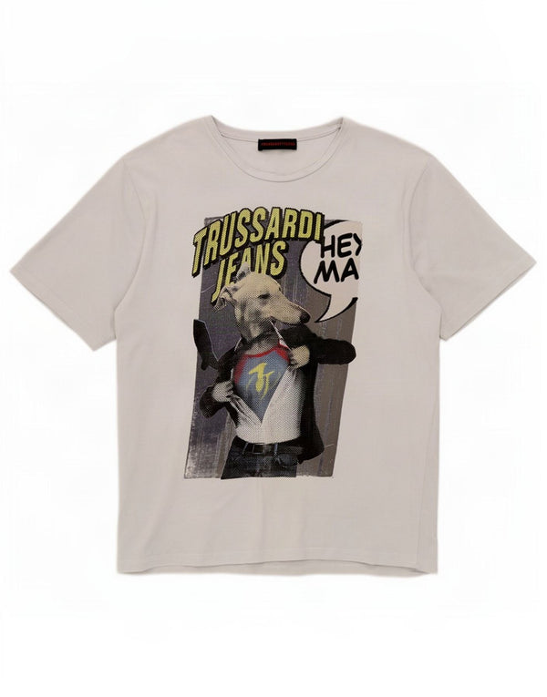 Trussardi Jeans Mens Graphic T-Shirt Top 2XL White Cotton