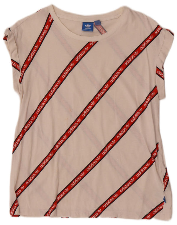 Adidas Womens Graphic T-Shirt Top UK 8 Small White Striped Cotton