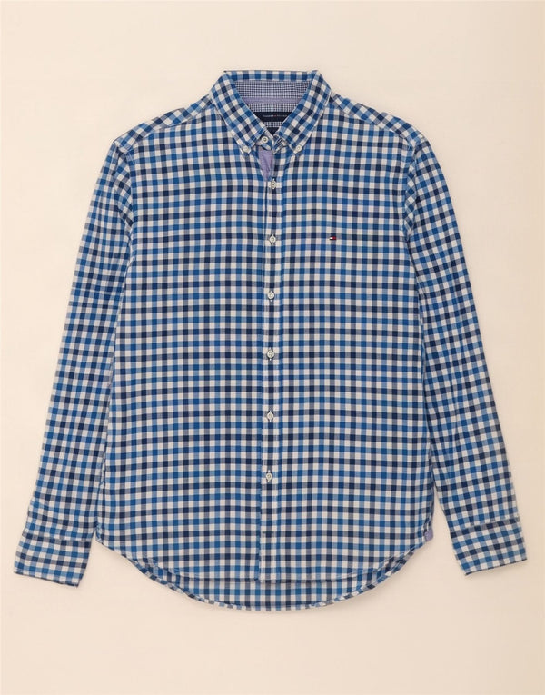 Tommy Hilfiger Mens New York Fit Shirt Medium Blue Gingham Cotton