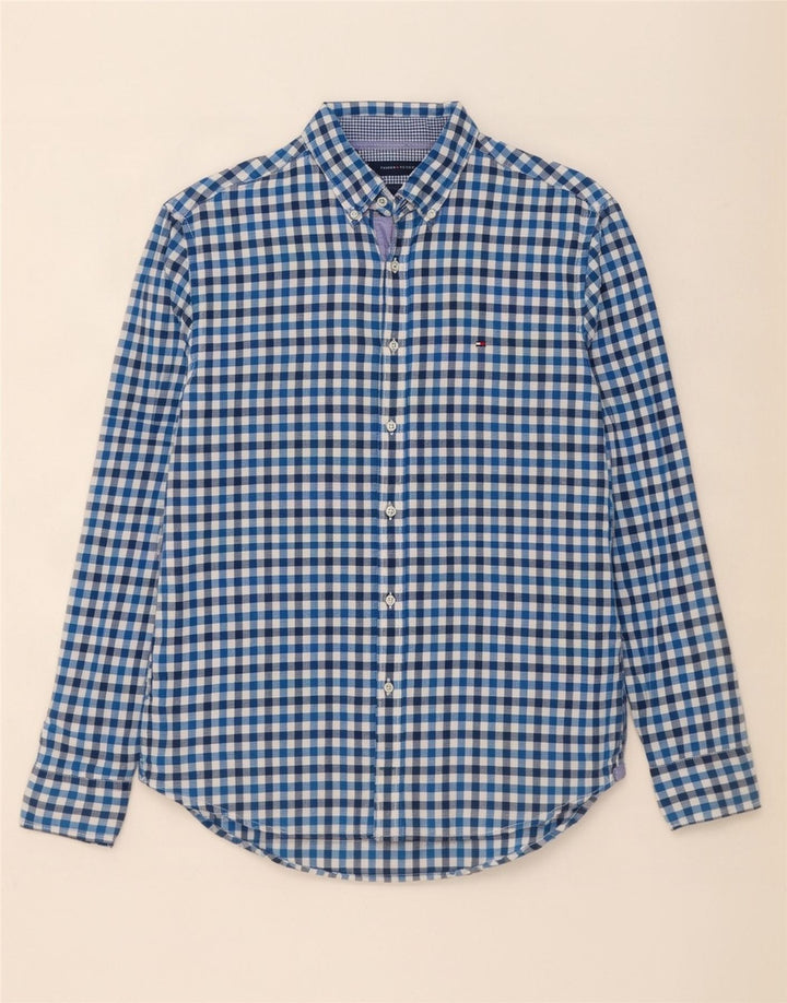 Tommy Hilfiger Mens New York Fit Shirt Medium Blue Gingham Cotton