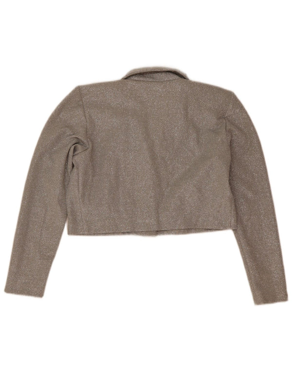 Vintage Womens Long Sleeve Crop Top UK 14 Medium Silver Flecked