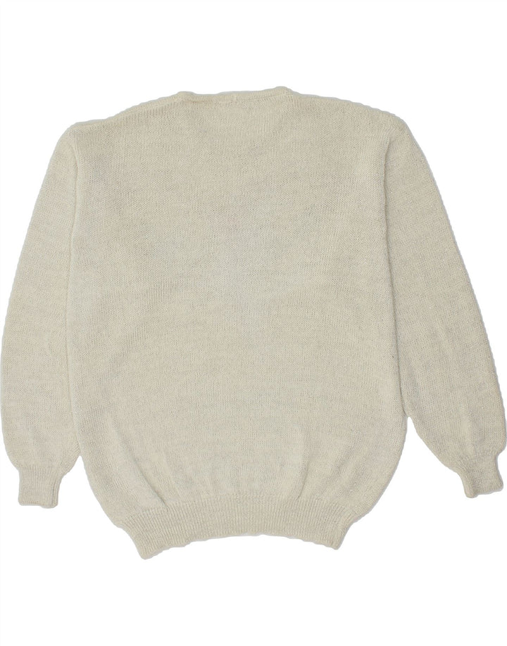 VINTAGE Womens Graphic Crew Neck Jumper Sweater UK 14 Medium Off White Vintage Vintage and Second-Hand Vintage from Messina Hembry 