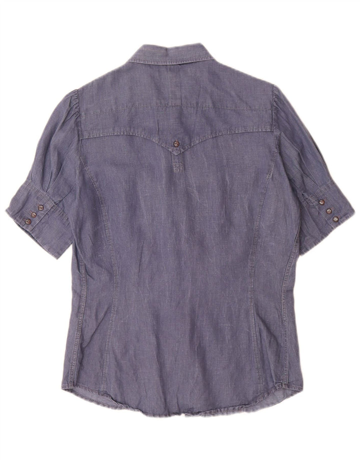 Levi's Womens Short Sleeve Shirt UK 14 Large Blue Cotton