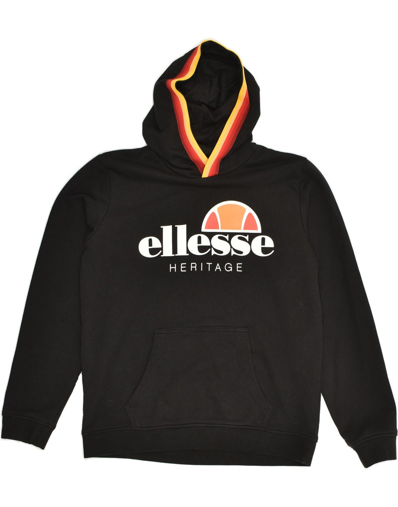 ELLESSE Boys Graphic Hoodie Jumper 13-14 Years Black Cotton | Vintage Ellesse | Thrift | Second-Hand Ellesse | Used Clothing | Messina Hembry 