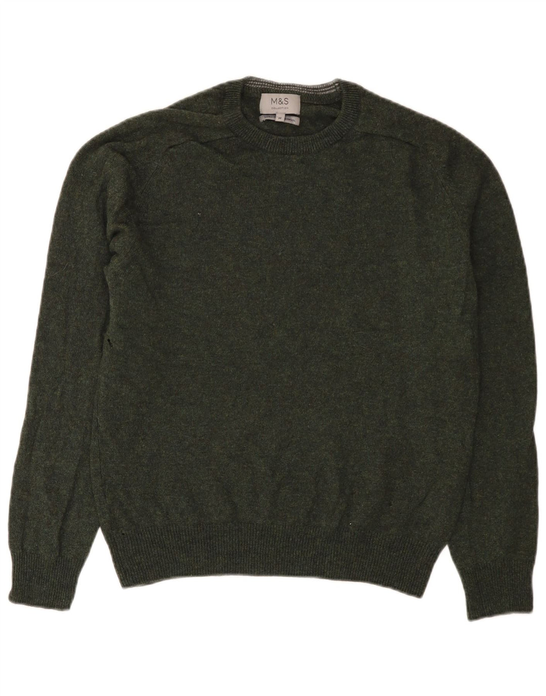 Marks & Spencer Mens Crew Neck Jumper Sweater Medium Green Wool