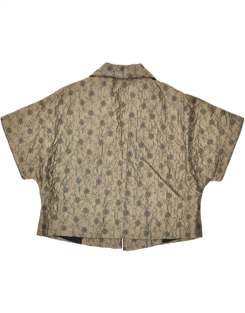 VINTAGE Womens Short Sleeve Bolero Jacket IT 42 Medium Khaki Floral | Vintage Vintage | Thrift | Second-Hand Vintage | Used Clothing | Messina Hembry 