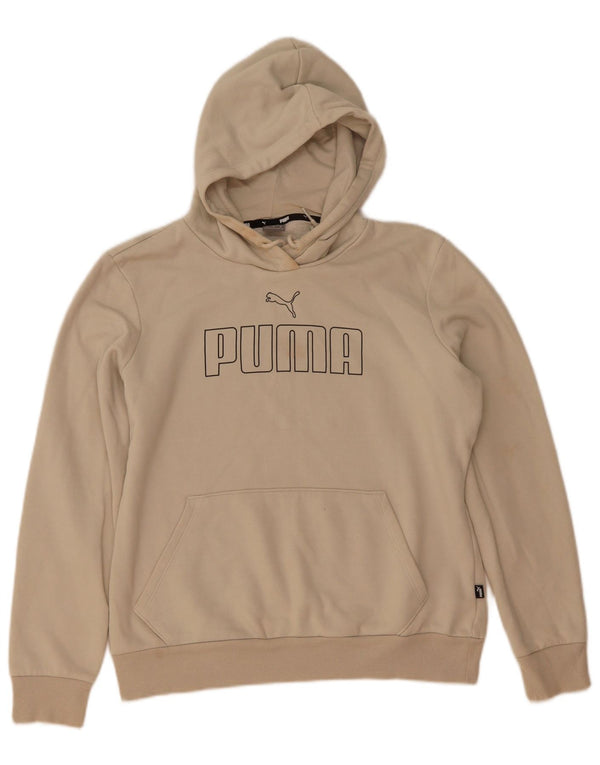 Puma Womens Graphic Hoodie Jumper UK 14 Medium Beige Cotton