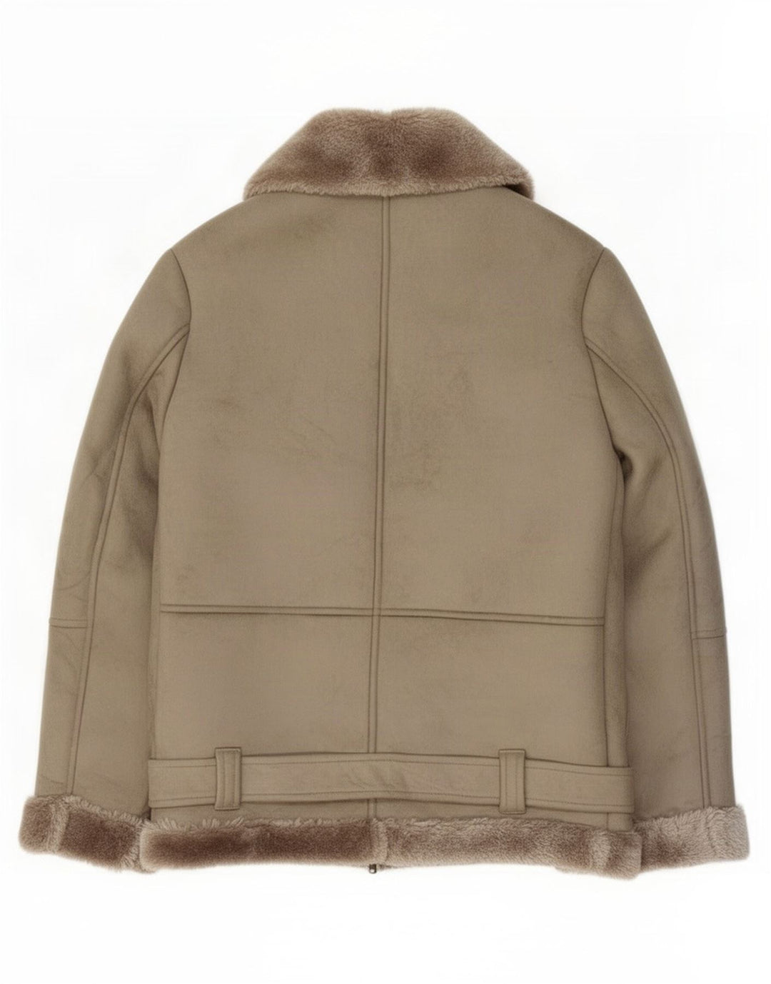 Topshop Womens Oversized Sherpa Biker Jacket UK 6 XS Grey Polyester