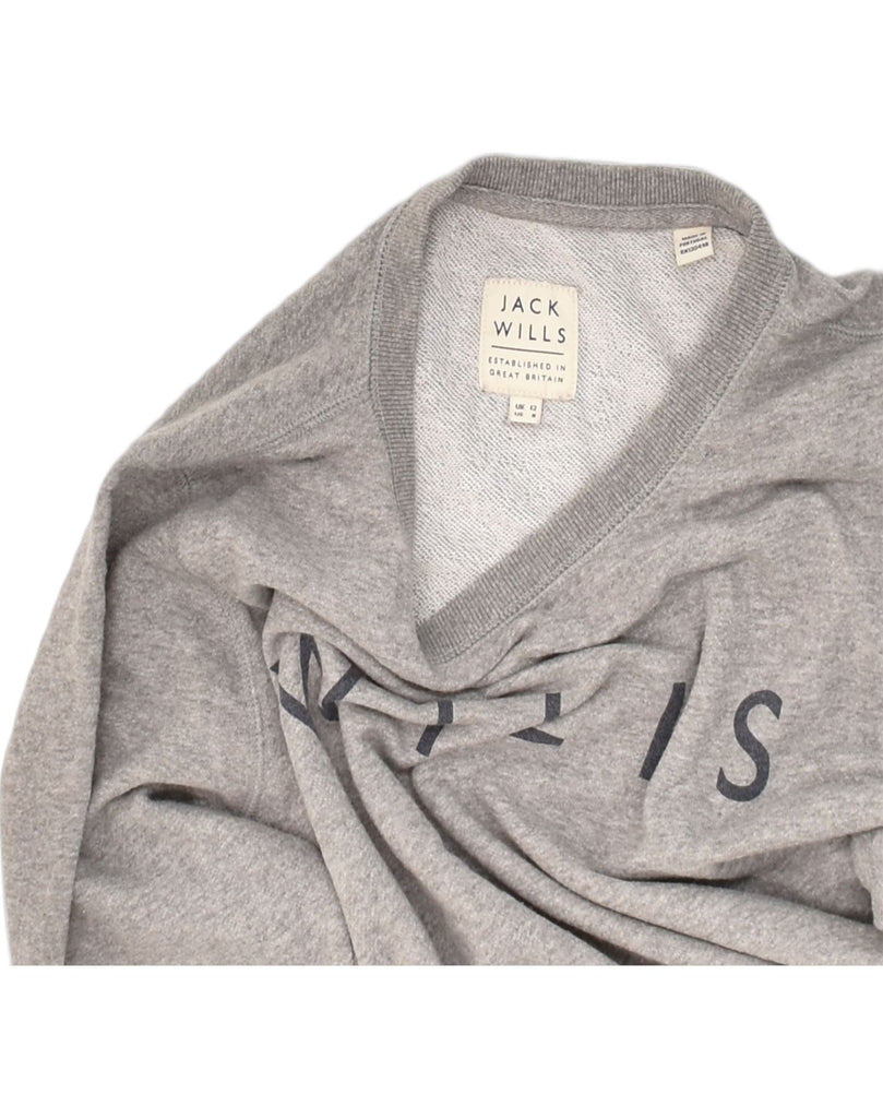 JACK WILLS Womens Graphic Sweatshirt Jumper UK 12 Medium Grey Cotton | Vintage Jack Wills | Thrift | Second-Hand Jack Wills | Used Clothing | Messina Hembry 