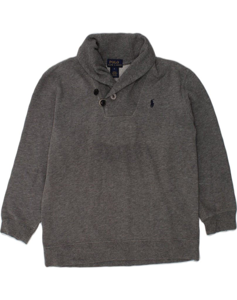 POLO RALPH LAUREN Boys Shawl Neck Sweatshirt Jumper 5-6 Years Grey Cotton | Vintage Polo Ralph Lauren | Thrift | Second-Hand Polo Ralph Lauren | Used Clothing | Messina Hembry 