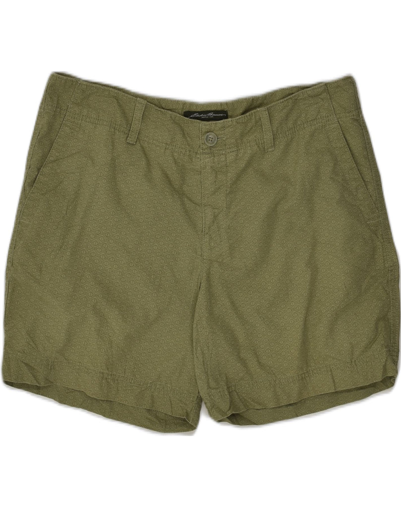 EDDIE BAUER Womens Casual Shorts US 10 Large W34  Green Geometric Cotton | Vintage Eddie Bauer | Thrift | Second-Hand Eddie Bauer | Used Clothing | Messina Hembry 