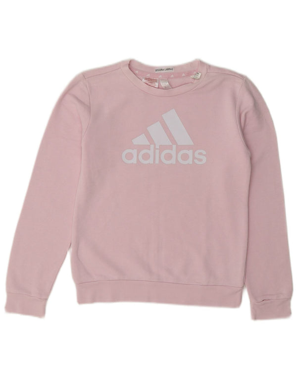 Adidas Girls Graphic Sweatshirt Jumper 9-10 Years Pink Cotton