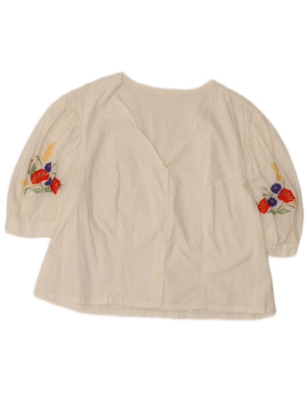 Vintage Womens Short Sleeve Shirt Blouse UK 14 Large White Floral