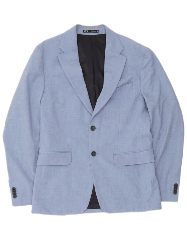 Zara Mens 2 Button Blazer Jacket EU 48 Medium Blue Polyester