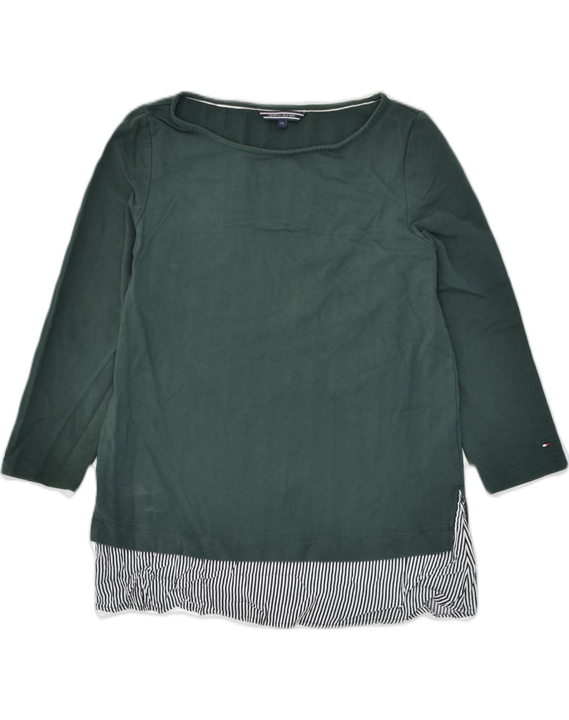 TOMMY HILFIGER Womens Top 3/4 Sleeve UK 6 XS Green Cotton | Vintage Tommy Hilfiger | Thrift | Second-Hand Tommy Hilfiger | Used Clothing | Messina Hembry 