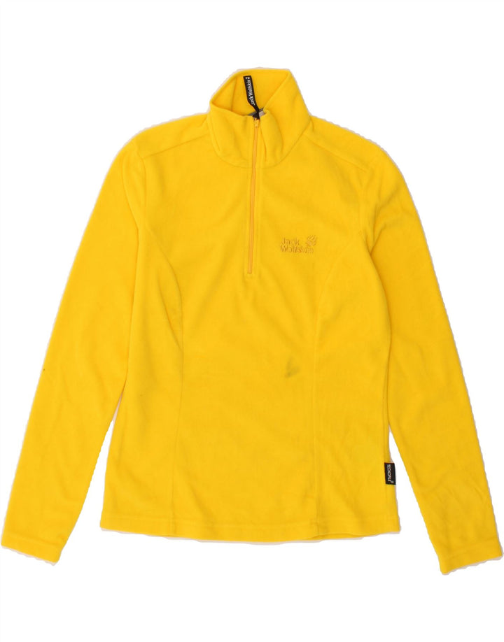 JACK WOLFSKIN Womens Zip Neck Fleece Jumper UK 10 Small Yellow Polyester Vintage Jack Wolfskin and Second-Hand Jack Wolfskin from Messina Hembry 