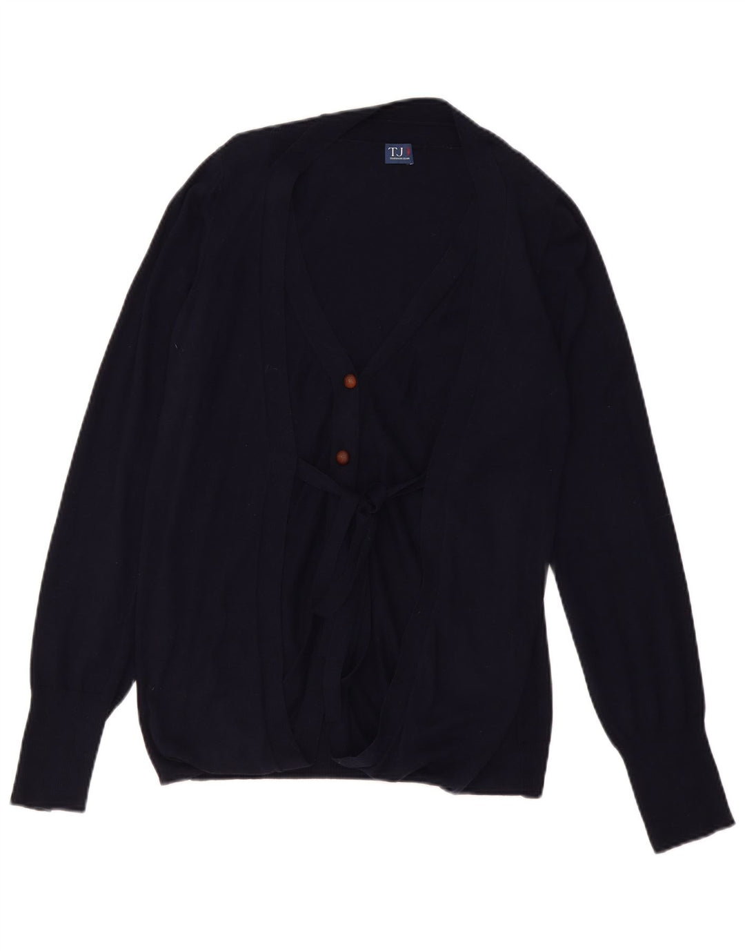Trussardi Womens Front Tie Cardigan Sweater UK 14 Medium Navy Blue Cotton